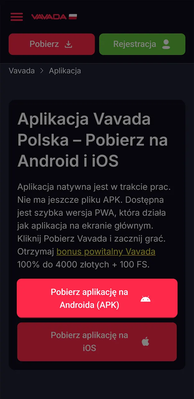 Zainstaluj aplikację Vavada na swoim smartfonie.
