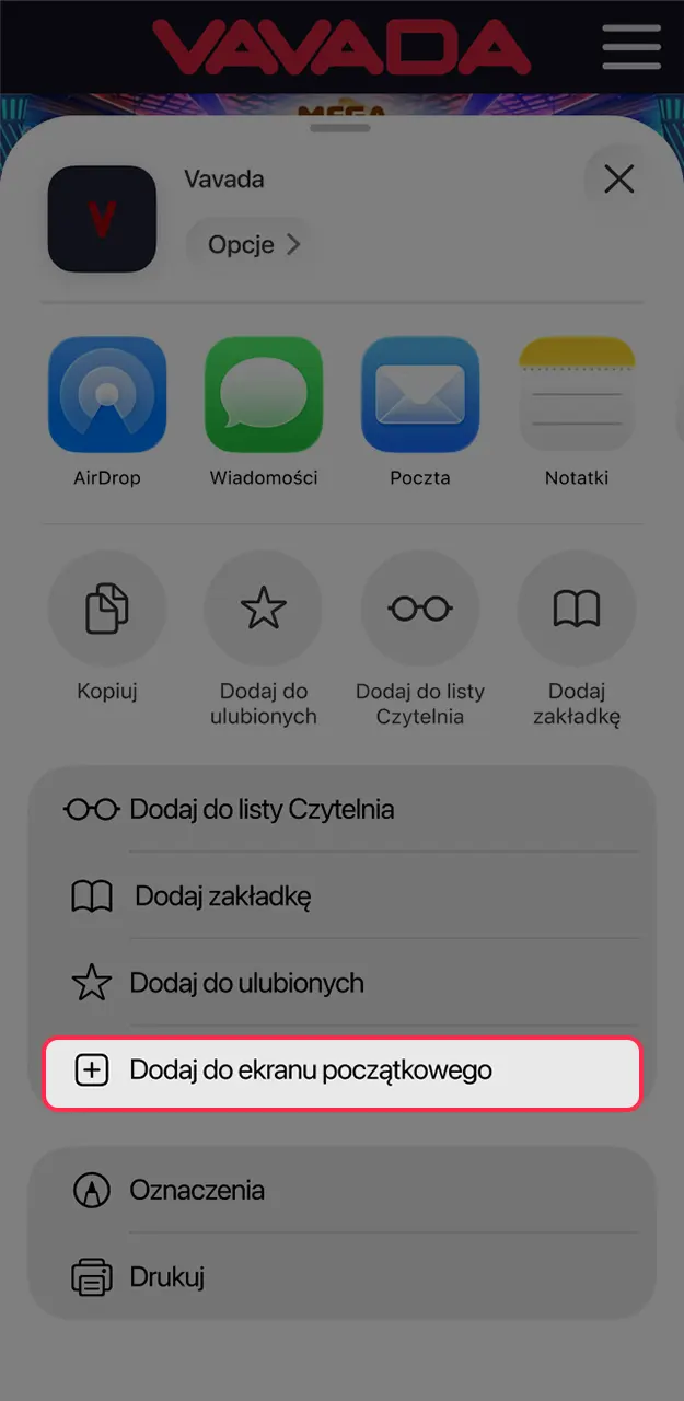 Dodaj ikonę Vavada do pulpitu swojego iPhone’a, aby mieć błyskawiczny dostęp do gier.