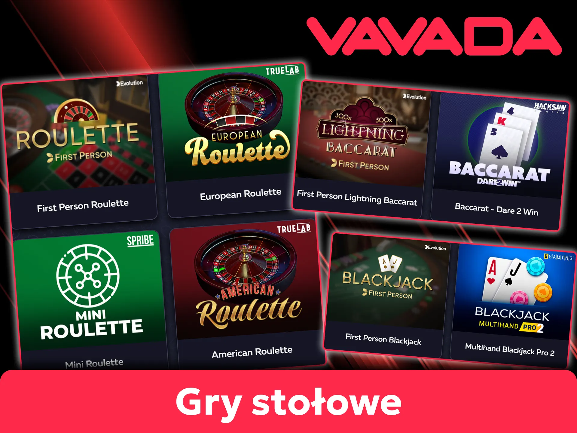 Wybierz klasyczną ruletkę, blackjacka lub baccarat w sekcji gier stołowych Vavada.