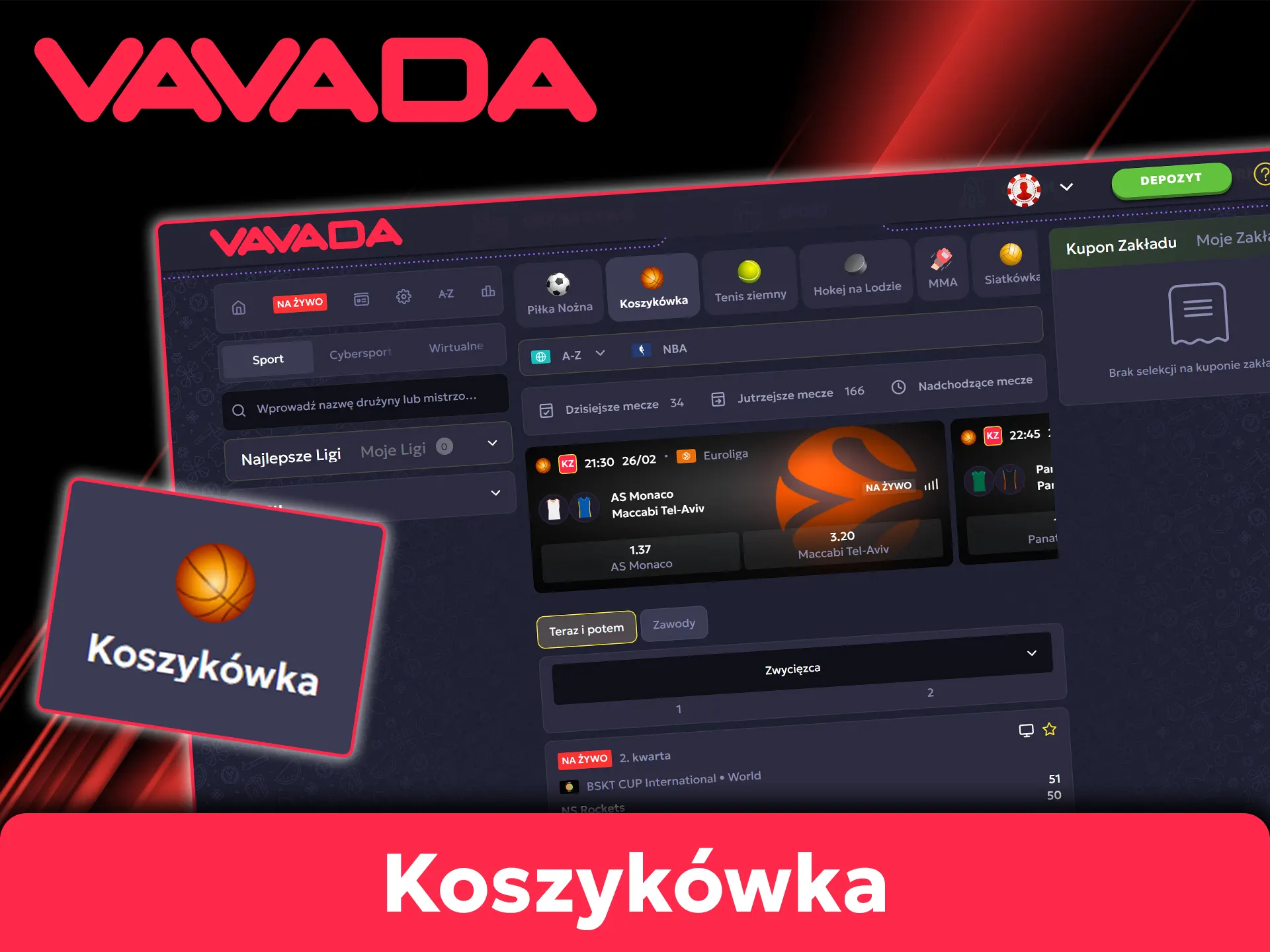 W Vavada czeka na Ciebie szeroki wybór zakładów na NBA i europejskie ligi koszykówki.
