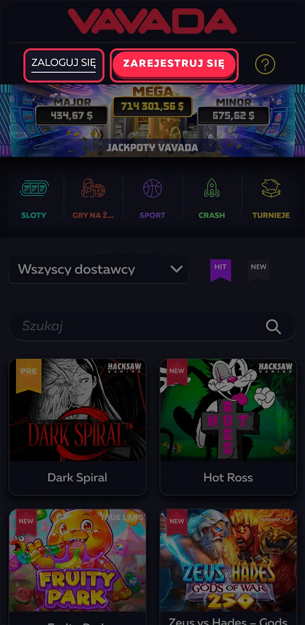 Zaloguj się na swoje konto i postaw swój pierwszy zakład w Vavada.