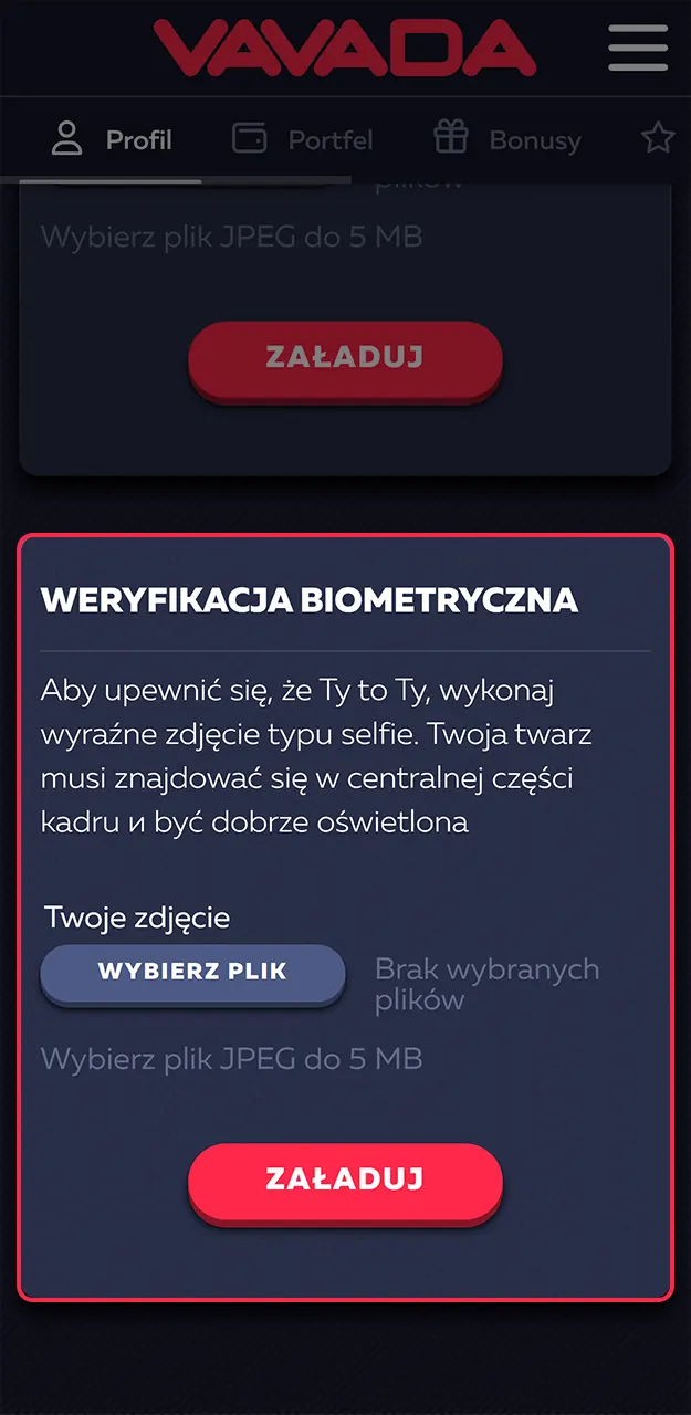 Przejdź szybką weryfikację biometryczną twarzy, aby zabezpieczyć swoje konto Vavada.
