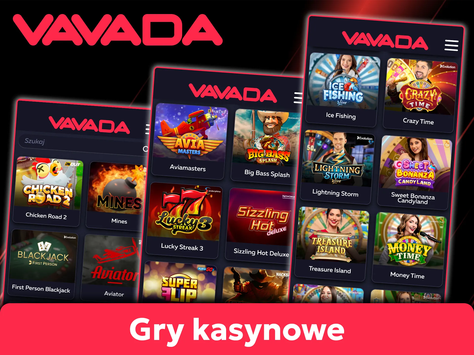 Graj w tysiące automatów, gier stołowych i kasyn na żywo w aplikacji Vavada.