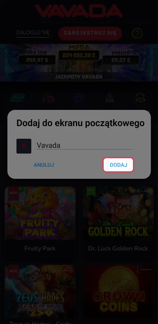 Dodaj aplikację Vavada do swojego telefonu, aby uzyskać szybki dostęp do Aviator.
