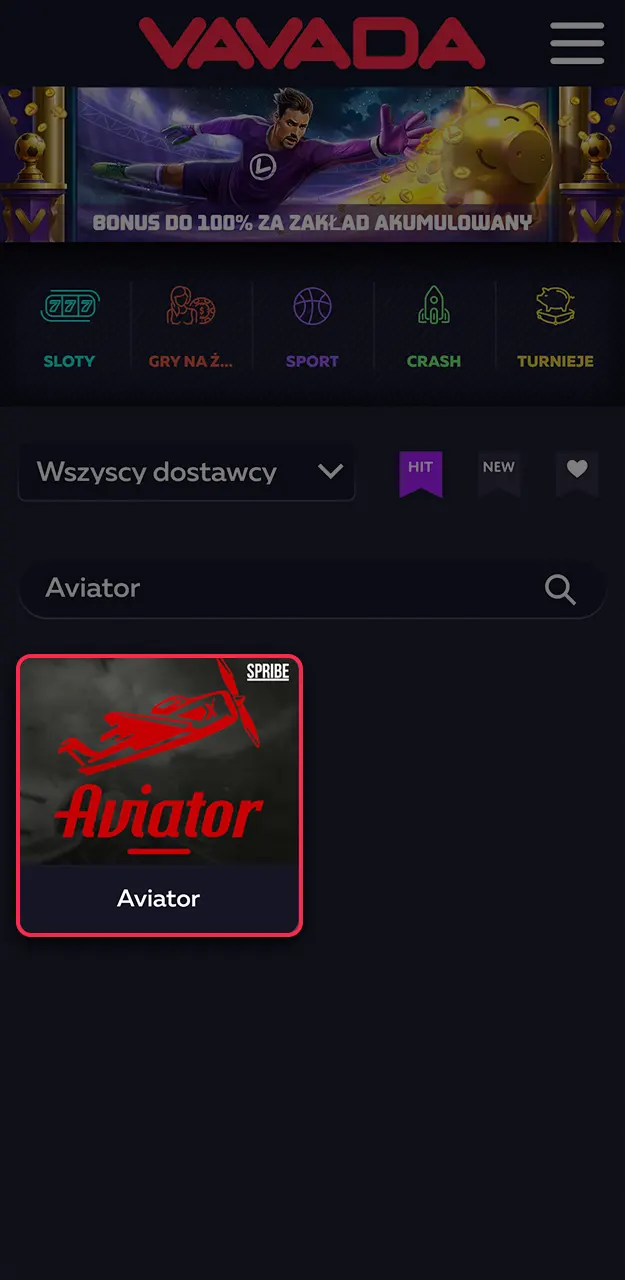 Zrób wpłatę w aplikacji mobilnej i zacznij grać w Aviator na Vavada.