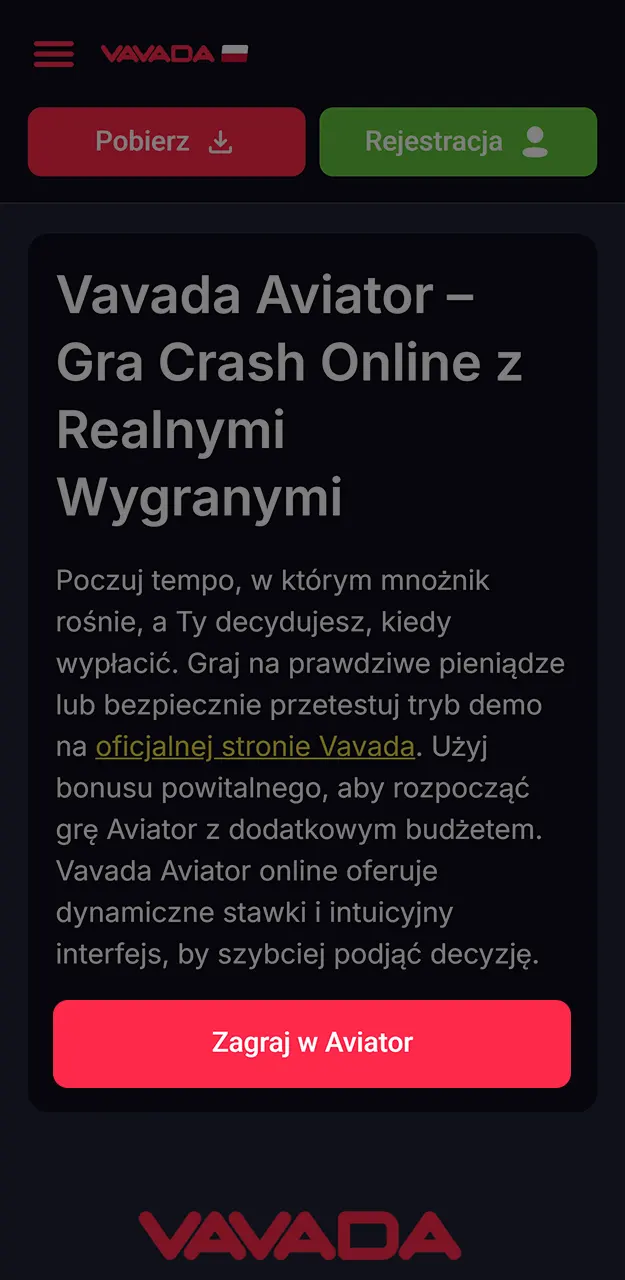 Kliknij przycisk rejestracji, aby założyć konto i uzyskać dostęp do Vavada Aviator.