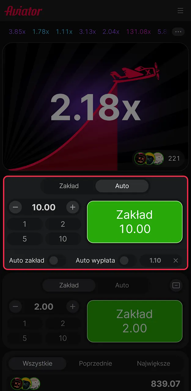 Uruchom grę Aviator na Vavada i wybierz stawkę.