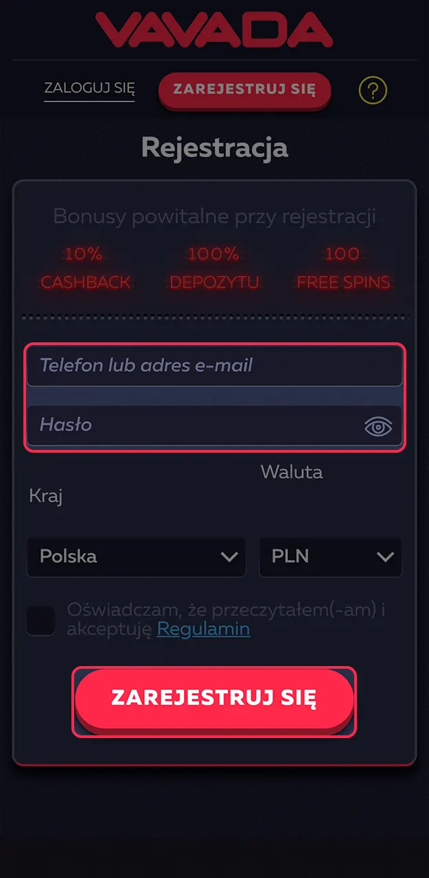 Wypełnij formularz rejestracyjny Vavada i potwierdź swoje dane kontaktowe, aby grać w Aviator.