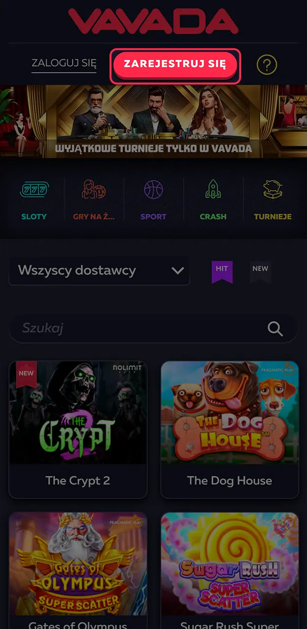 Kliknij przycisk rejestracji i wypełnij formularz, aby stworzyć nowy profil gracza w Vavada.
