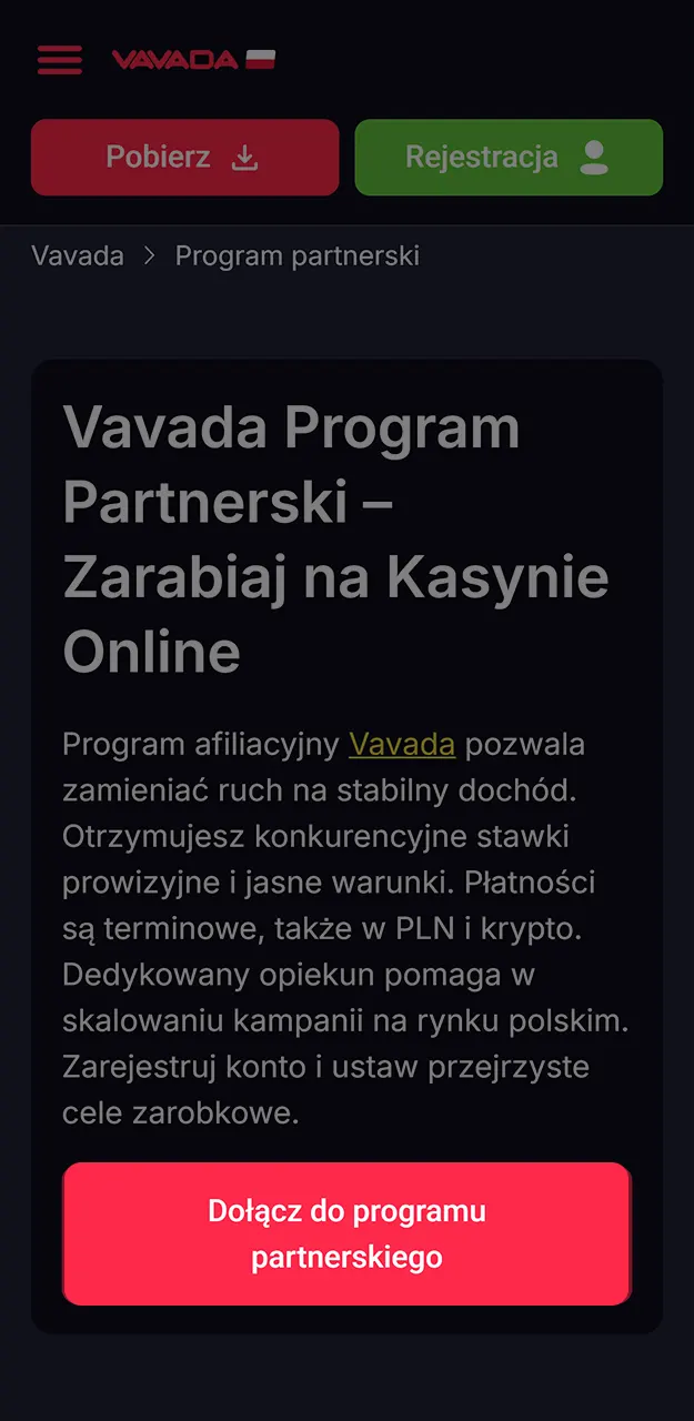 Wybierz przycisk rejestracji w panelu partnerskim Vavada, aby rozpocząć proces aplikacji.