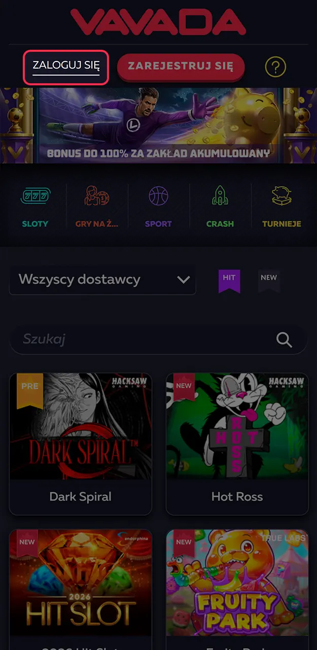 Zaloguj się na konto Vavada, aby uzyskać dostęp do zakładów i gier.