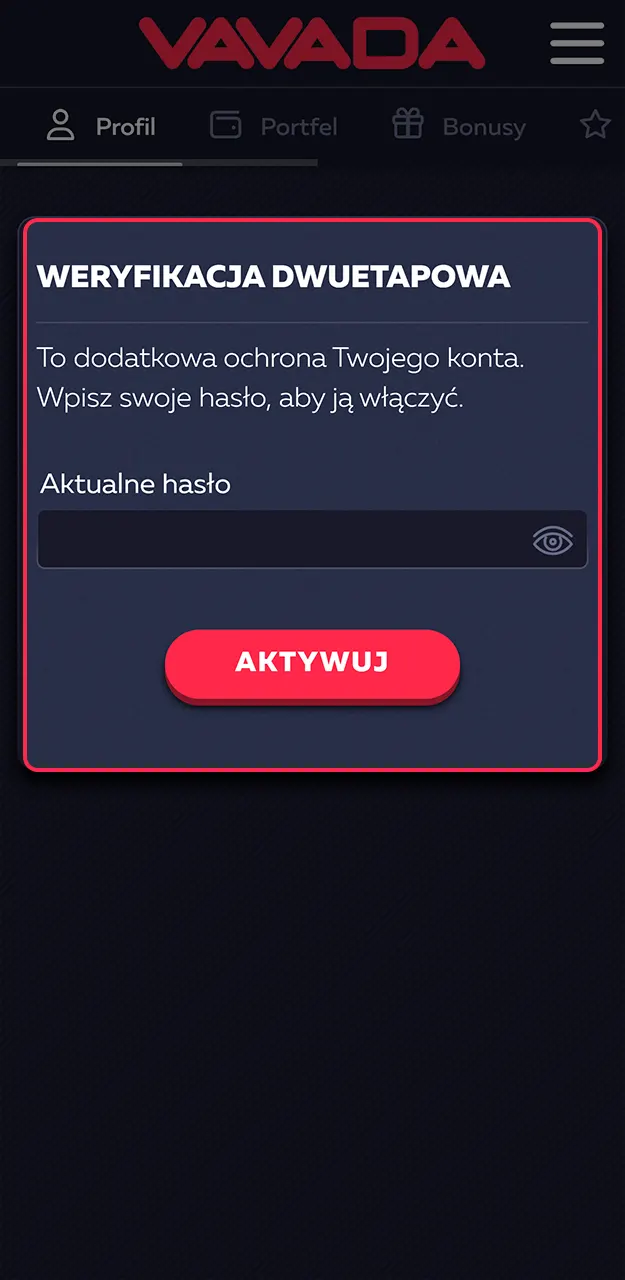 Wpisz kod z aplikacji autoryzującej, aby bezpiecznie zalogować się do Vavada z aktywnym 2FA.
