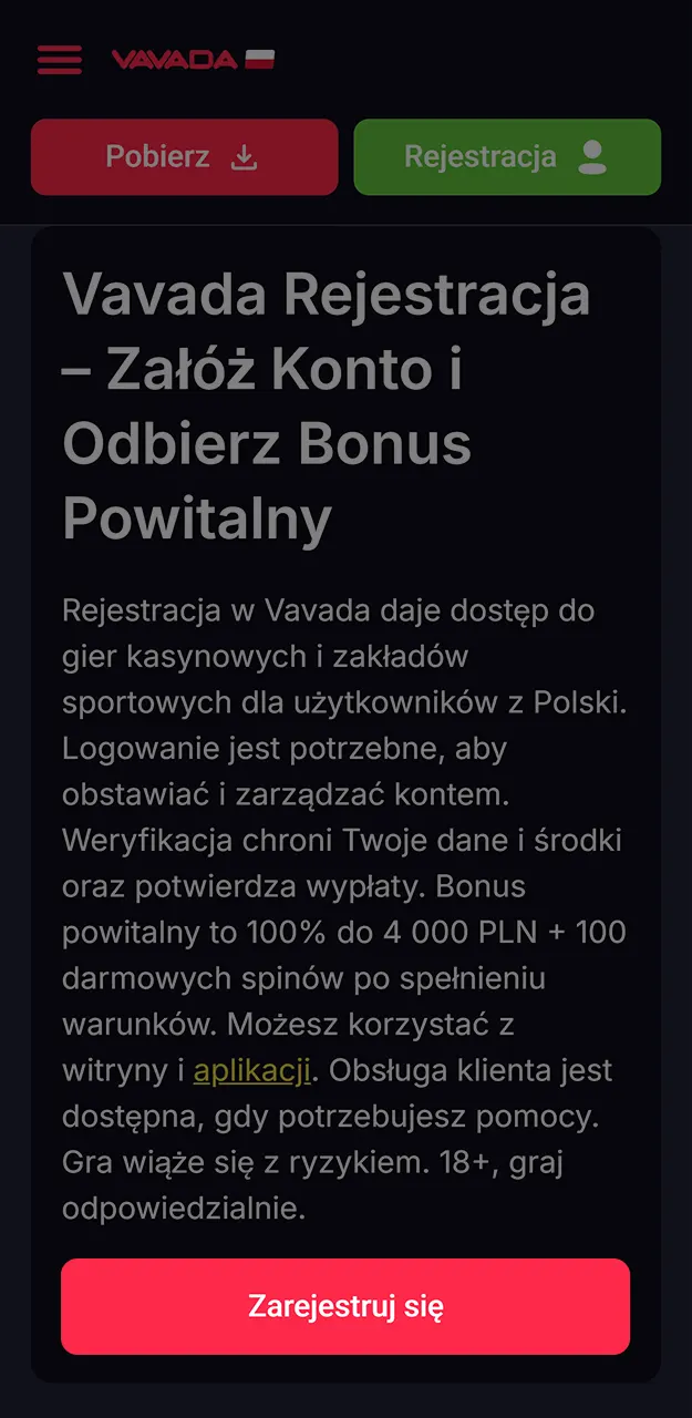 Rozpocznij szybką rejestrację na oficjalnej stronie Vavada.