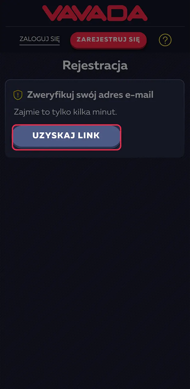 Potwierdź swoje dane kontaktowe po rejestracji w Vavada.