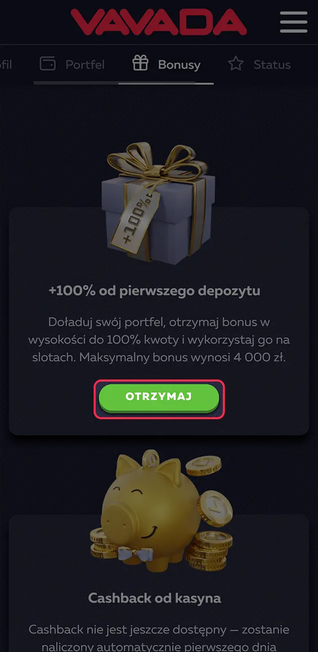 Aktywuj pakiet powitalny z darmowymi spinami na wybrane automaty w Vavada.