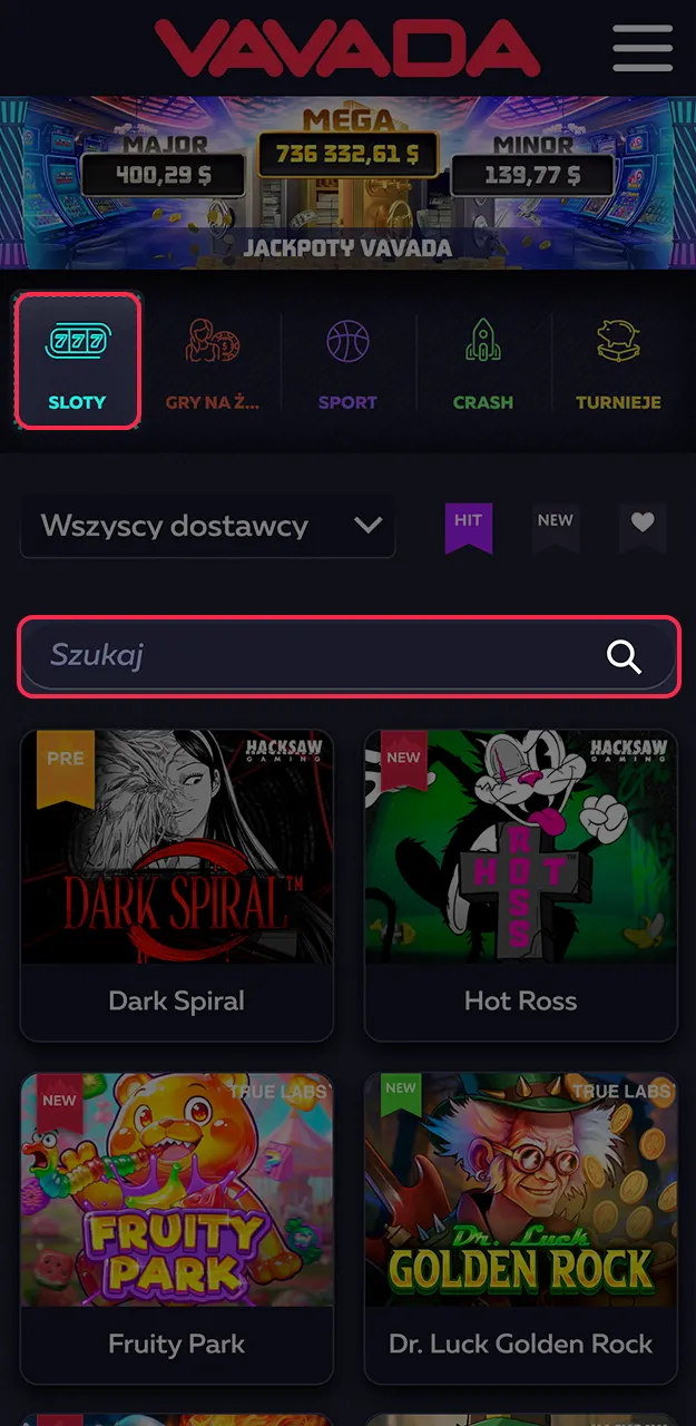 Zarejestruj się i wybierz idealny automat spośród tysięcy gier w kasynie Vavada.